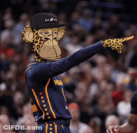 Man In Monkey Mask And NBA Jersey Pointing GIF