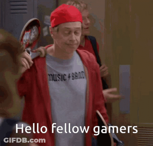 Man In Music Band Shirt Holding Skateboard Hello Fellow Gamers GIF