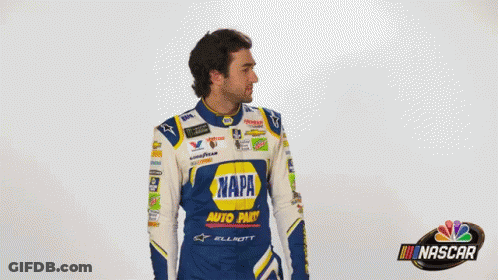 Man In Napa Racing Uniform Smiling With Question Mark GIF