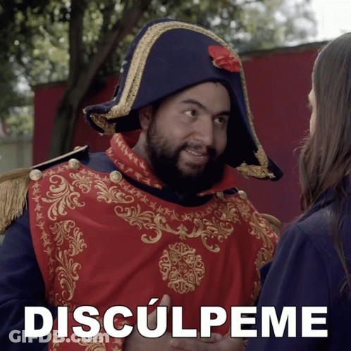 Man In Napoleon Hat Talking To Woman Saying Discul Peme GIF