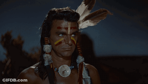 Man In Native American Costume With Feathers GIF