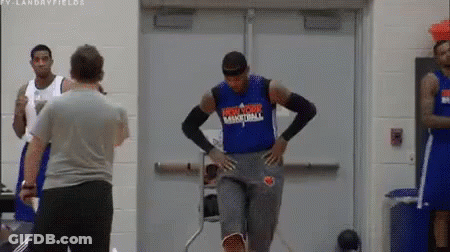 Man In New York Basketball Jersey On Court GIF