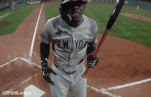 Man In New York Jersey Holding Baseball Bat GIF