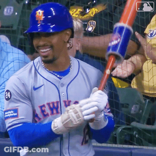 Man In New York Mets Jersey Holding Bat GIF