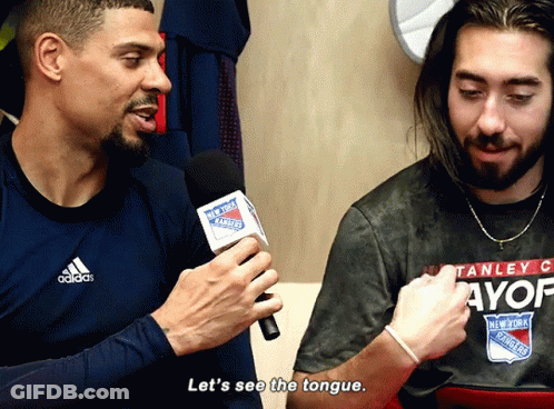 Man In New York Rangers Shirt Talking Into Microphone GIF