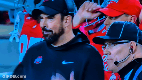 Man In Nike Hat Next To Man In Ohio State Hat GIF