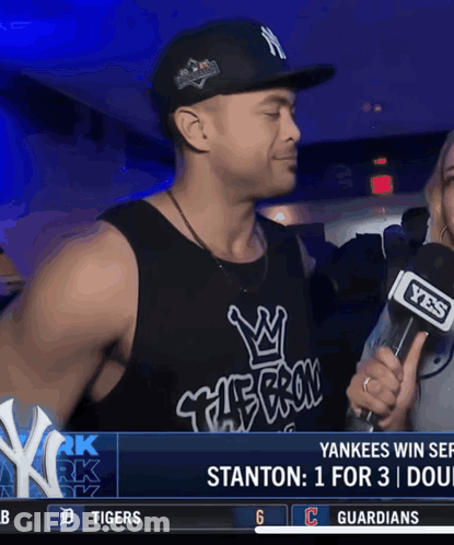 Man In NY Hat Interviewed By YES News Reporter GIF
