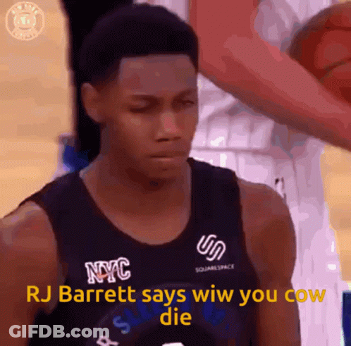 Man In NYC Jersey Saying RJ Barrett GIF