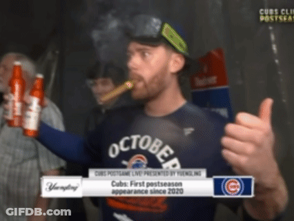Man In October Shirt Smoking Cigar And Holding Beer GIF