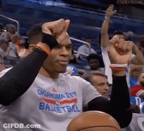 Man In Oklahoma City Basketball Shirt Raising Hands GIF