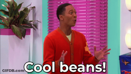 Man In Orange Cardigan Saying Cool Beans GIF