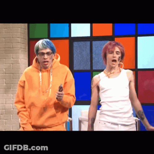 Man In Orange Hoodie And Man In White Tank Top GIF