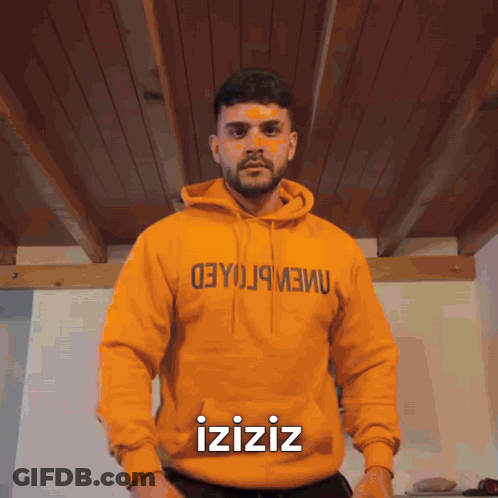 Man In Orange Hoodie With Izisiz GIF