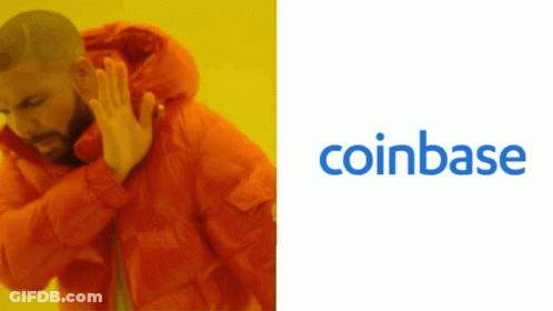 Man In Orange Jacket Next To Coinbase Logo GIF