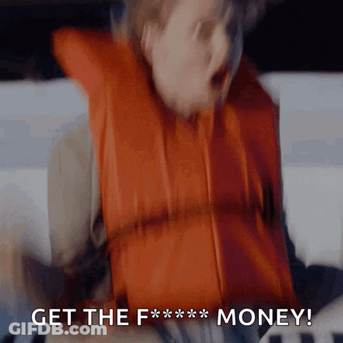 Man In Orange Life Vest Says Get The F Money GIF