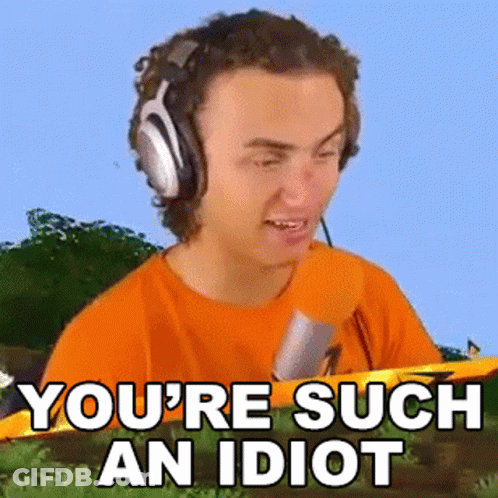 Man In Orange Shirt And Headphones Saying You're Such An Idiot GIF