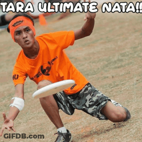 Man In Orange Shirt Holding Frisbee Saying Tara Ultimate Nata GIF