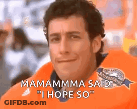 Man In Orange Shirt Making Funny Face Saying Mamamma I Hope So GIF