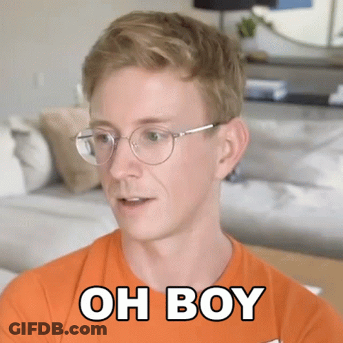 Man In Orange Shirt Saying Oh Boy GIF