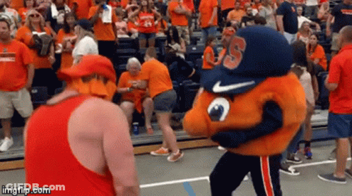 Man In Orange Shirt Saying Old House GIF