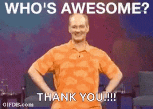 Man In Orange Shirt Saying Who's Awesome Thank You GIF