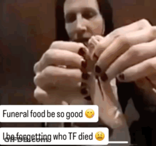 Man In Orange Shirt Says Funeral Food Be So Good I Be Forgetting Who Tf Died GIF