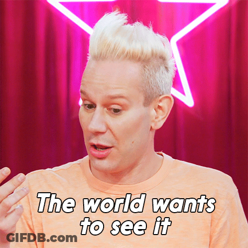 Man In Orange Shirt With The World Wants To See It GIF