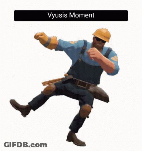Man In Overalls And Hard Hat Dancing Vyusis Moment GIF