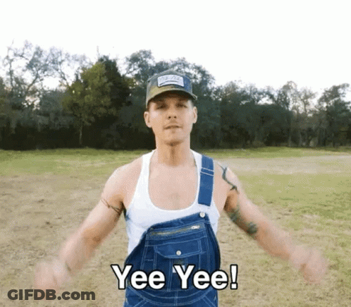 Man In Overalls And Hat Saying Yee Yee GIF