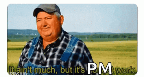 Man In Overalls And Plaid Shirt Says It Ain't Much But It's Honest Work GIF