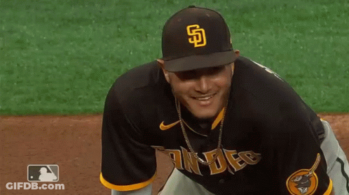 Man In Padres Baseball Uniform Smiling GIF