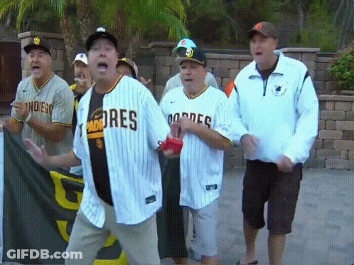 Man In Padres Jersey In Crowd GIF