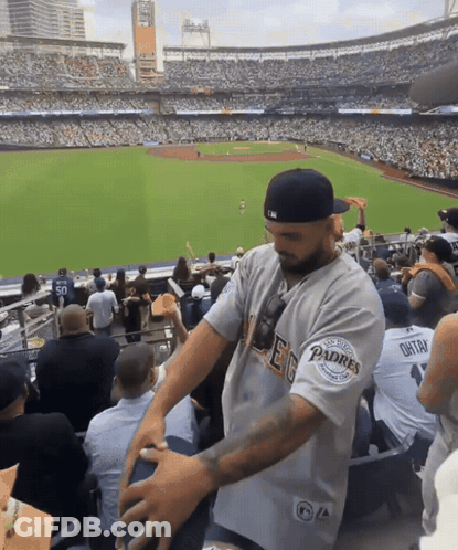 Man In Padres Jersey In Stadium GIF
