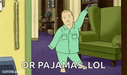 Man In Pajamas Standing In Front Of Couch GIF