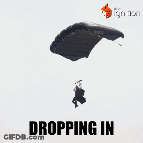 Man In Parachute With Word Dropping GIF
