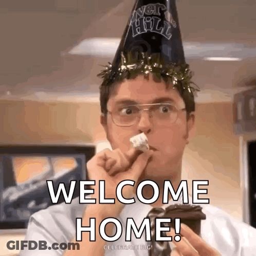 Man In Party Hat Eating Cupcake GIF