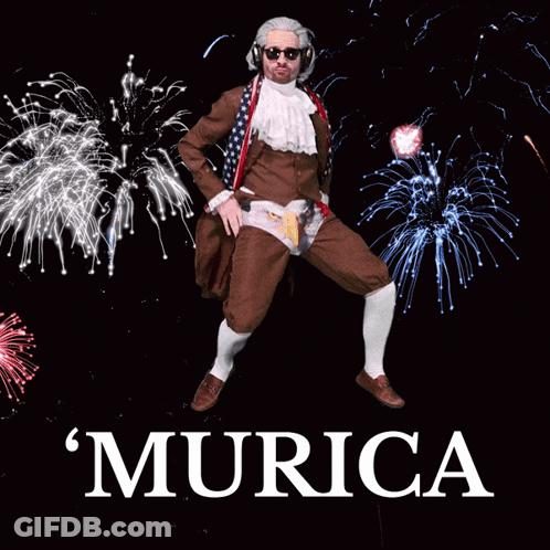 Man In Patriotic Costume Dancing With Fireworks Murica GIF