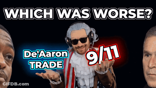 Man In Patriotic Costume Saying Which Was Worse De'Aaron Trade 9/11 GIF