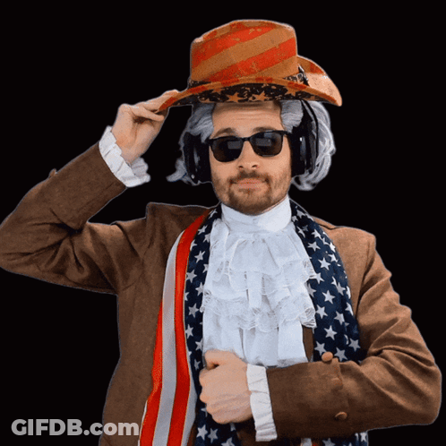 Man In Patriotic Hat Adjusting Top Hat GIF