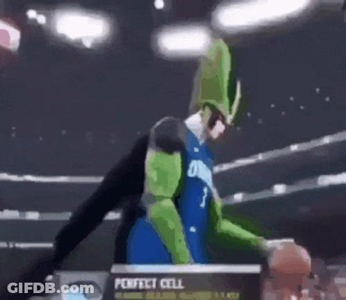 Man In Perfect Cell Costume Playing Basketball GIF