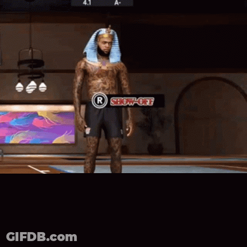 Man In Pharaoh Costume On Basketball Court GIF