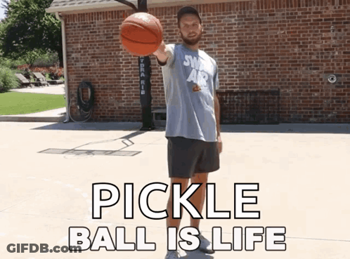 Man In Pickle Ball Is Life Shirt Holding Basketball GIF