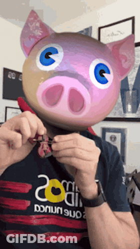 Man In Pig Mask With Donut 900 Shirt GIF