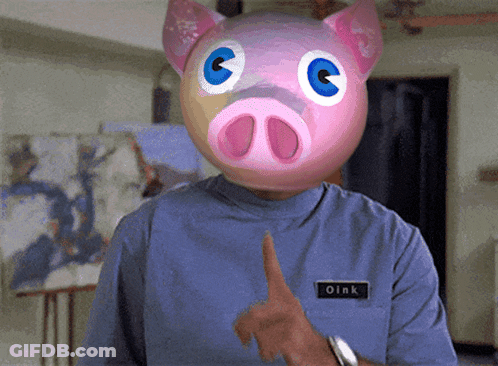 Man In Pig Mask With Oink Name Tag Thumbs Up GIF