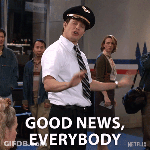 Man In Pilot Hat And Tie Says Good News Everybody GIF