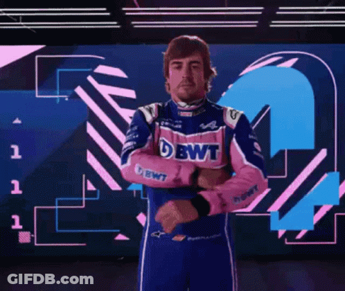 Man In Pink And Blue Racing Suit BWT GIF