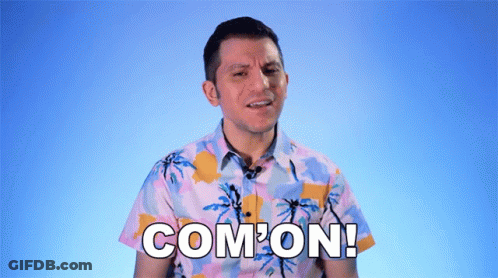 Man In Pink And Blue Shirt Says Com On GIF