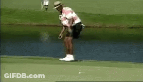 Man In Pink And White Shirt Putting Golf Ball GIF
