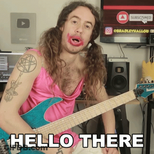 Man In Pink Dress Holding Guitar Hello There GIF