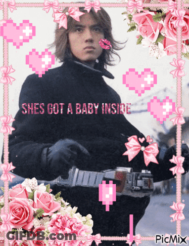 Man In Pink Flowers She's Got Baby Inside GIF